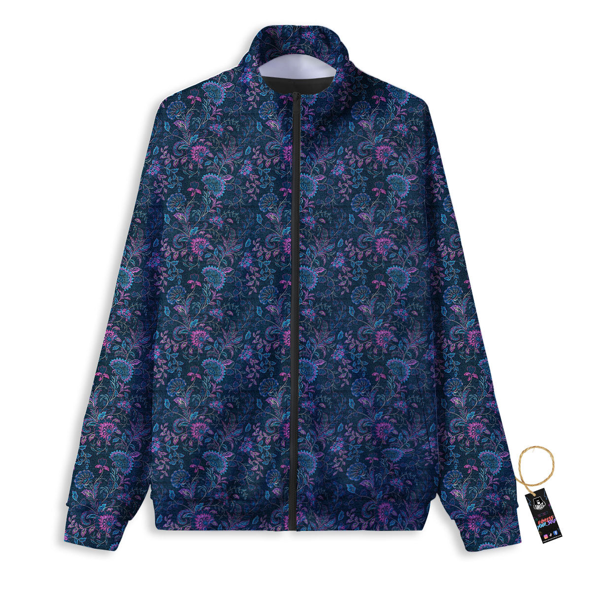 Flower Jeans Denim Print Pattern Track Jacket-grizzshop