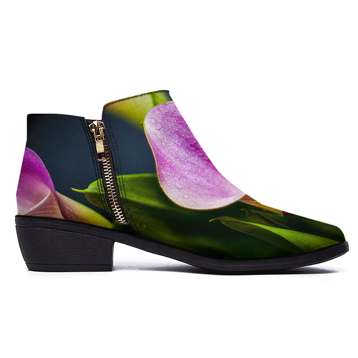 Flower Lily Purple Print Ankle Boots-grizzshop