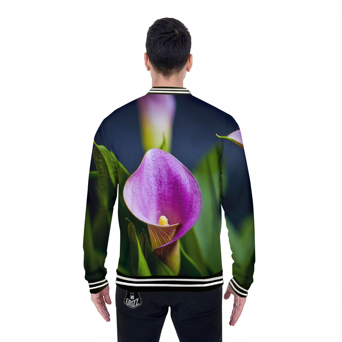 Flower Lily Purple Print Baseball Jacket-grizzshop
