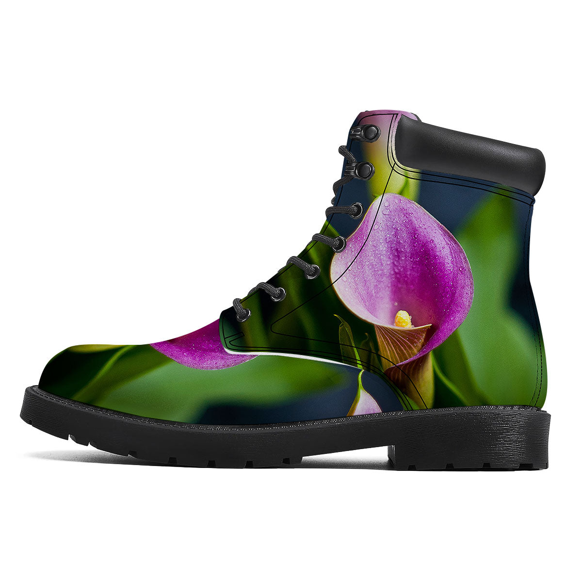 Flower Lily Purple Print Boots-grizzshop