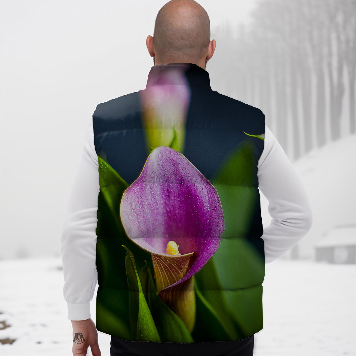 Flower Lily Purple Print Down Vest-grizzshop