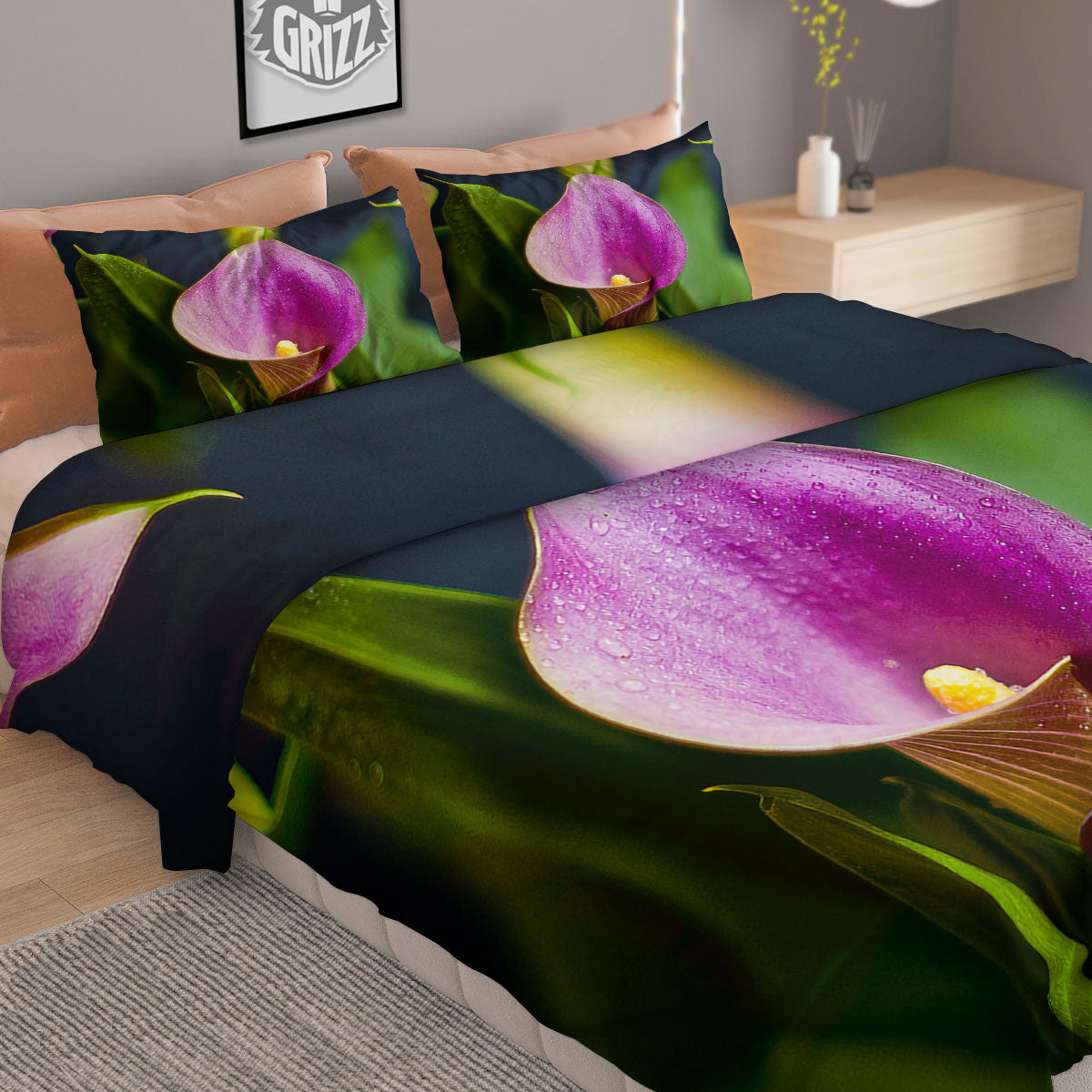 Flower Lily Purple Print Duvet Cover Bedding Set-grizzshop