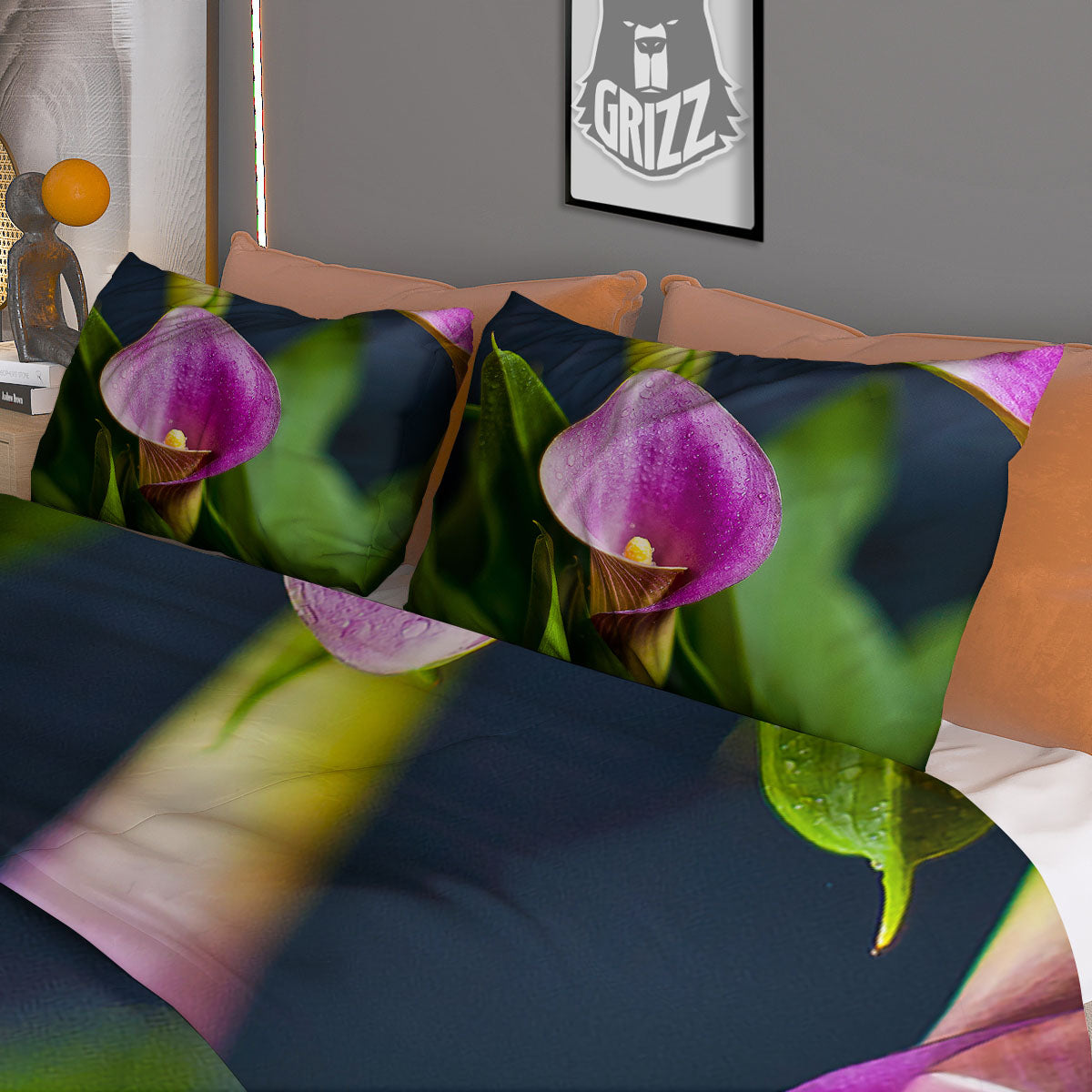 Flower Lily Purple Print Duvet Cover Bedding Set-grizzshop