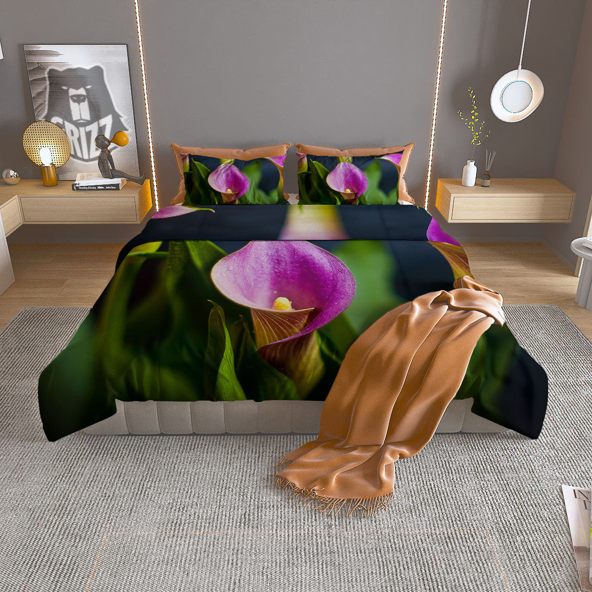 Flower Lily Purple Print Duvet Cover Bedding Set-grizzshop