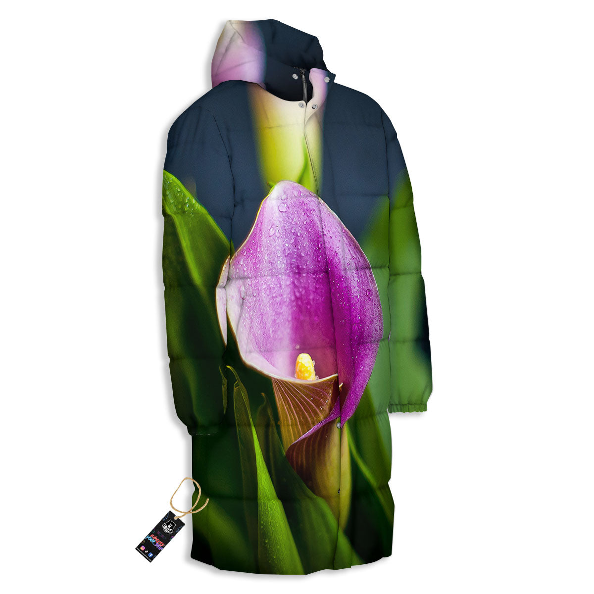 Flower Lily Purple Print Long Down Jacket-grizzshop