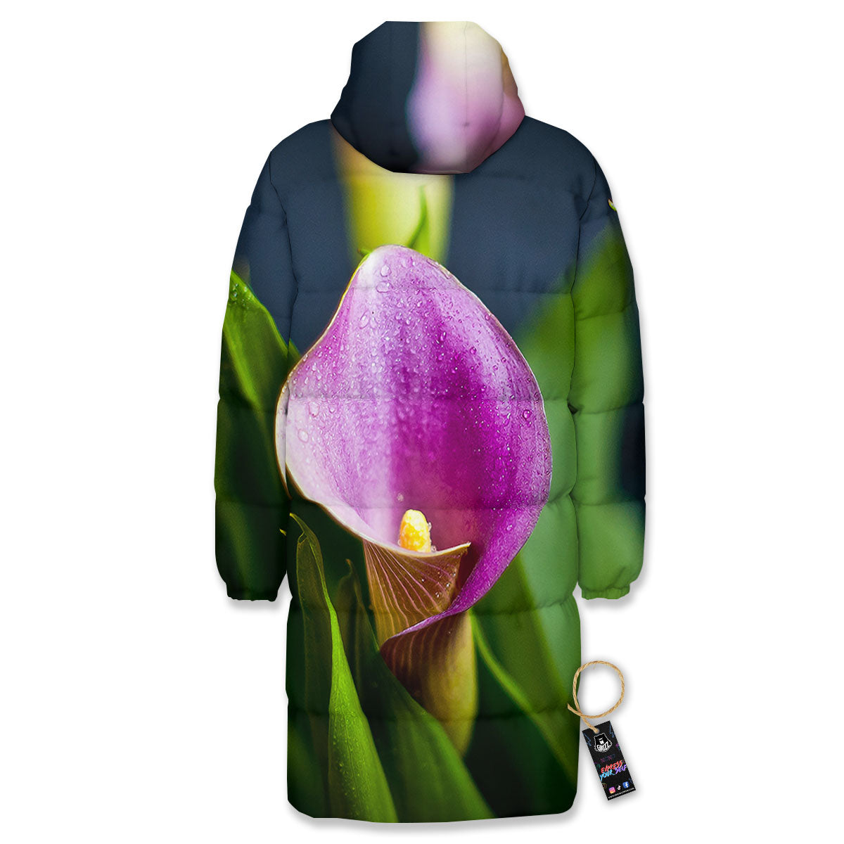 Flower Lily Purple Print Long Down Jacket-grizzshop