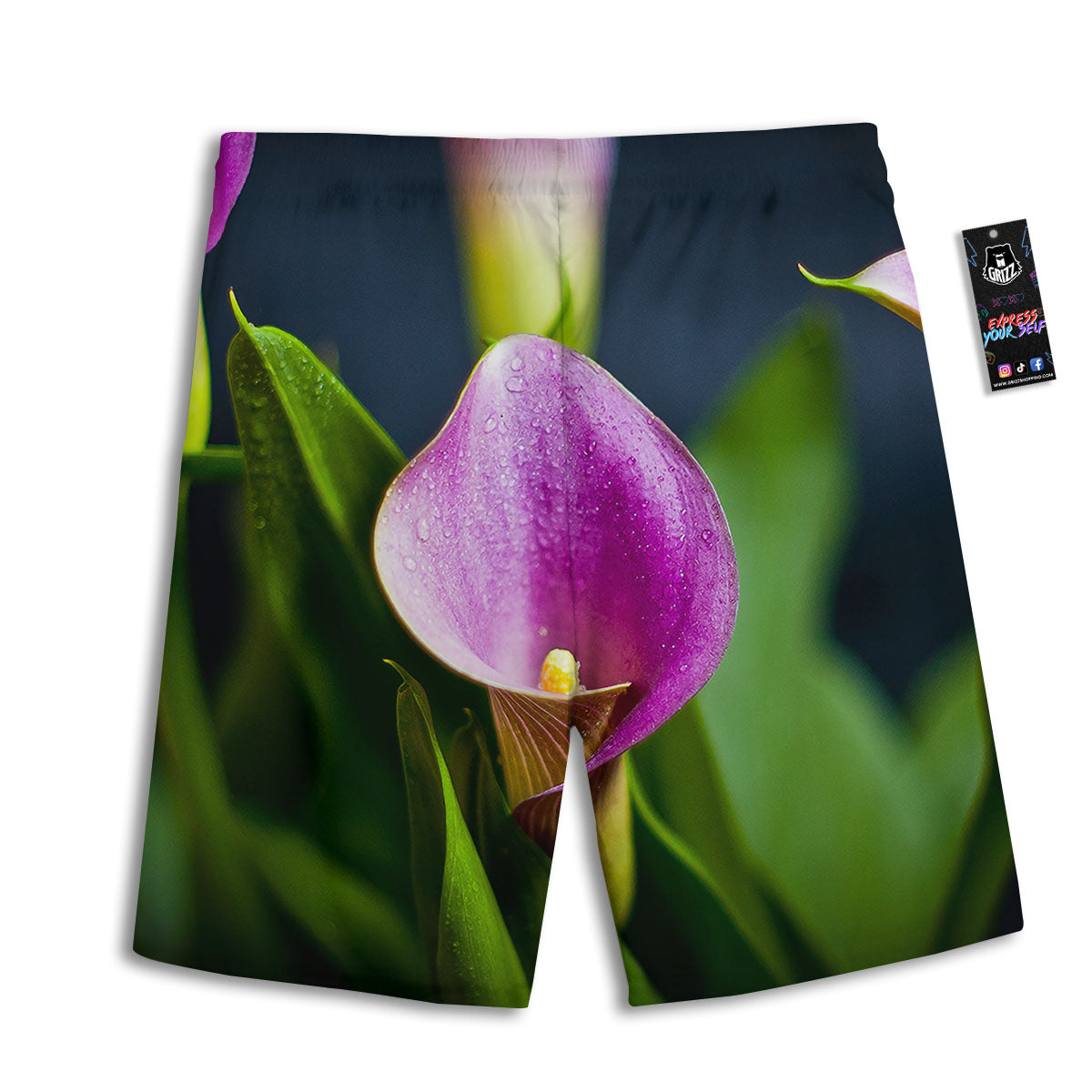 Flower Lily Purple Print Men's Athletic Shorts-grizzshop