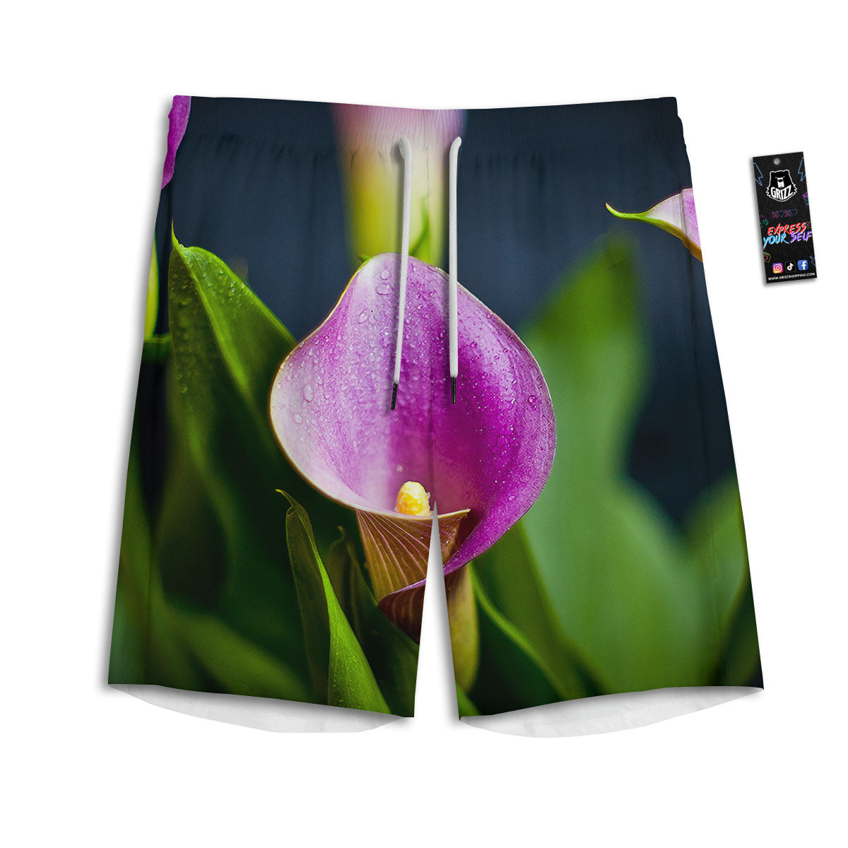 Flower Lily Purple Print Men's Athletic Shorts-grizzshop