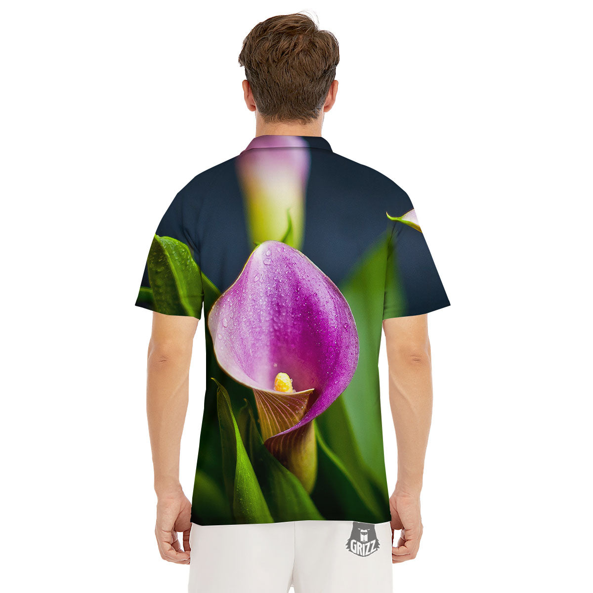 Flower Lily Purple Print Men's Golf Shirts-grizzshop