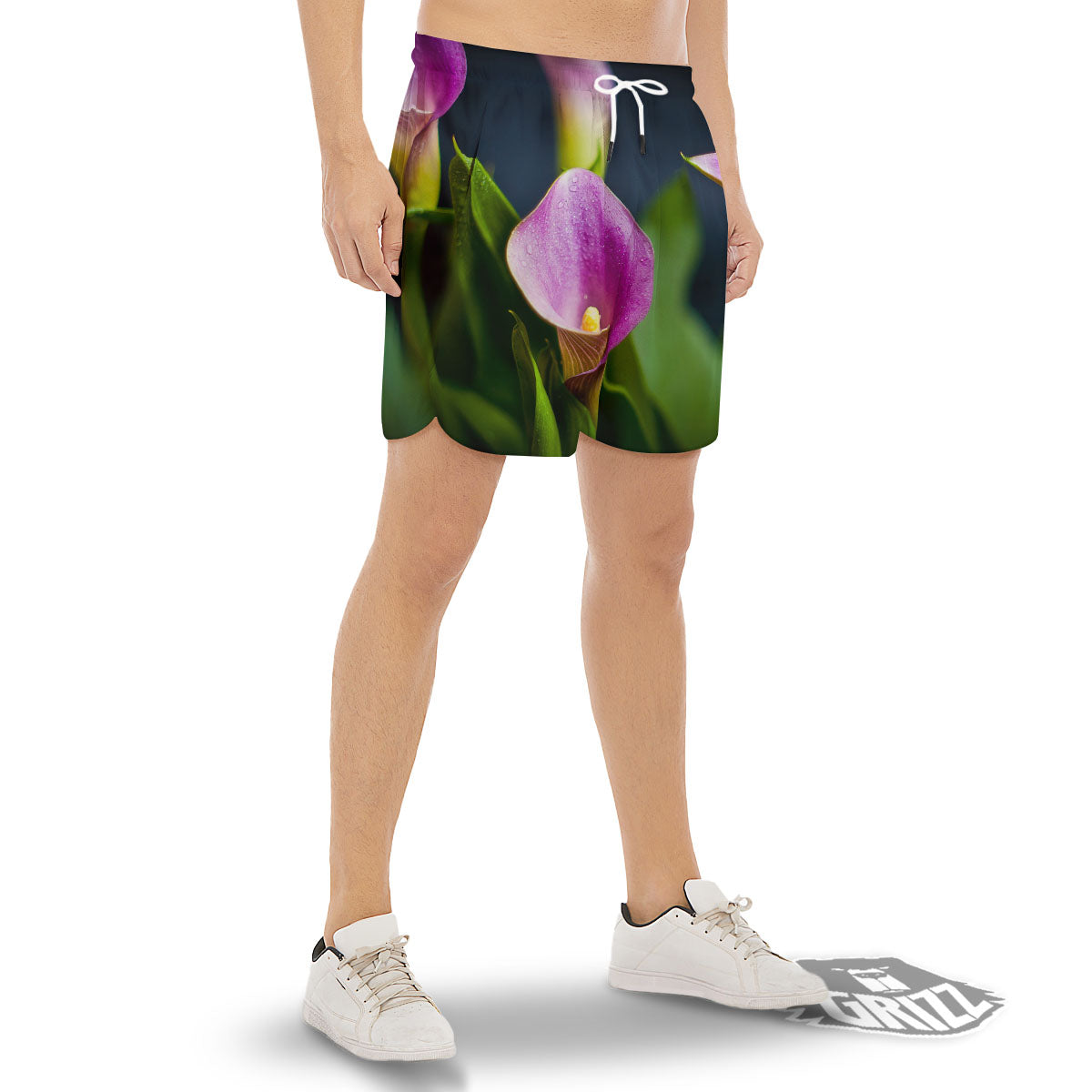 Flower Lily Purple Print Men's Gym Shorts-grizzshop