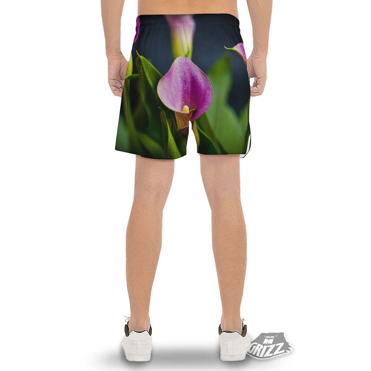 Flower Lily Purple Print Men's Gym Shorts-grizzshop