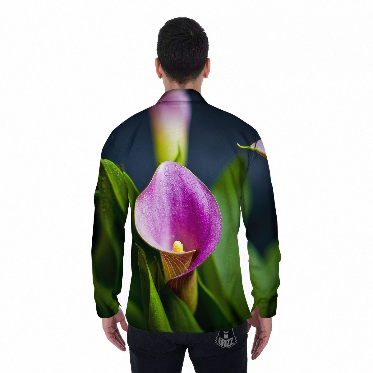 Flower Lily Purple Print Men's Long Sleeve Shirts-grizzshop