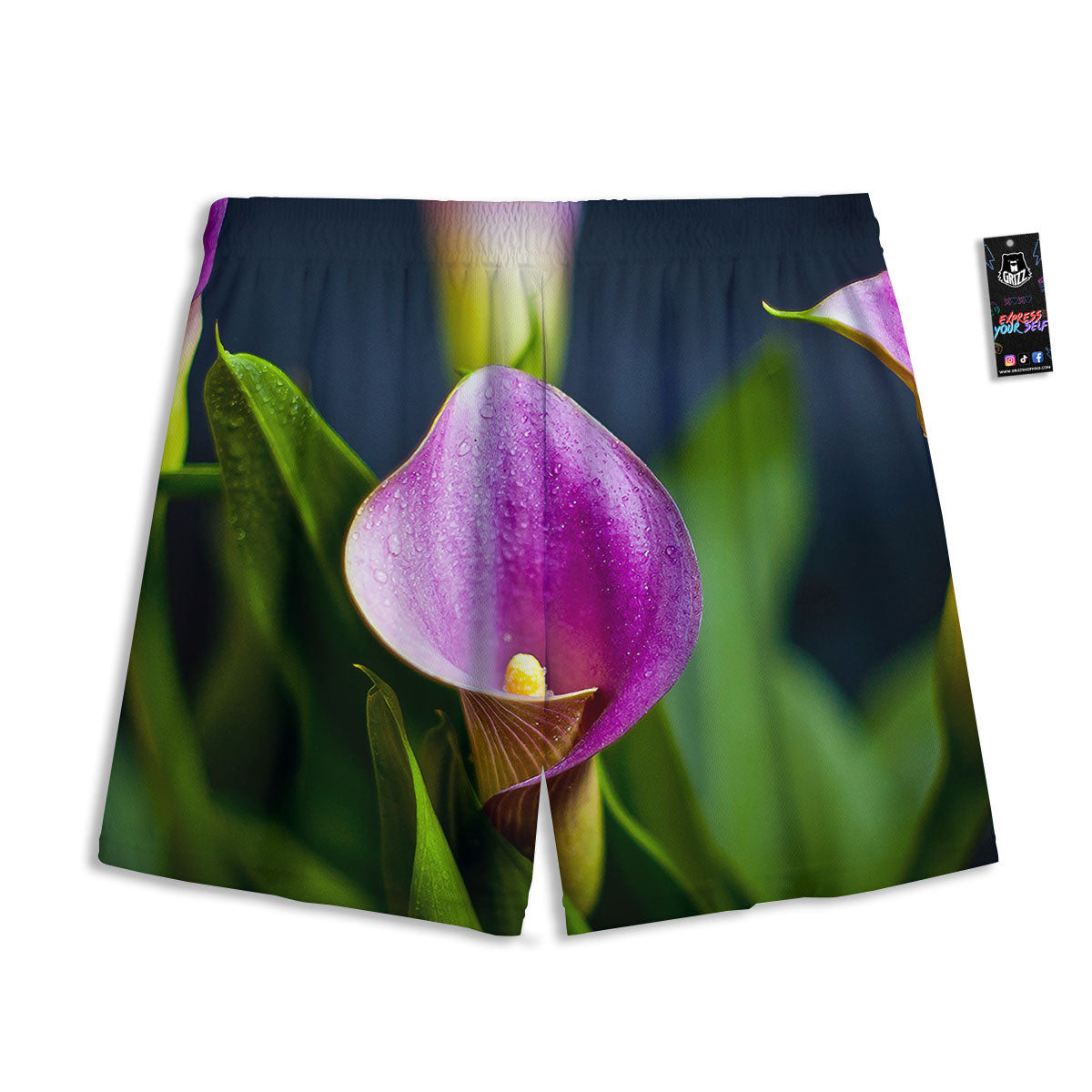 Flower Lily Purple Print Mesh Shorts-grizzshop