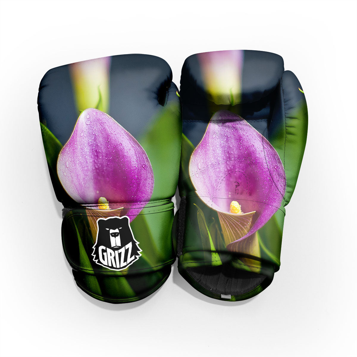 Flower Lily Purple Print Sparring Gloves-grizzshop