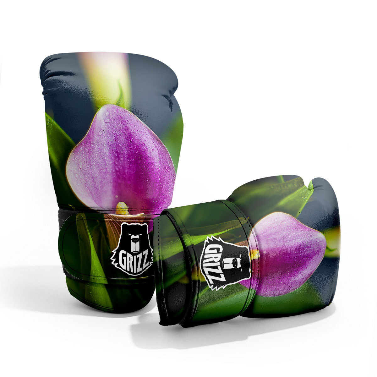 Flower Lily Purple Print Sparring Gloves-grizzshop