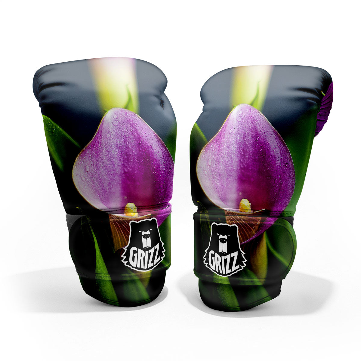Flower Lily Purple Print Sparring Gloves-grizzshop