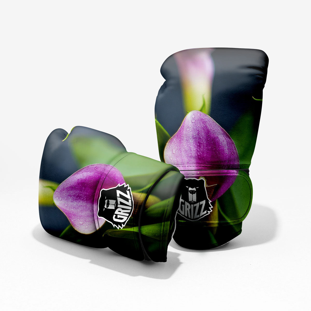 Flower Lily Purple Print Sparring Gloves-grizzshop