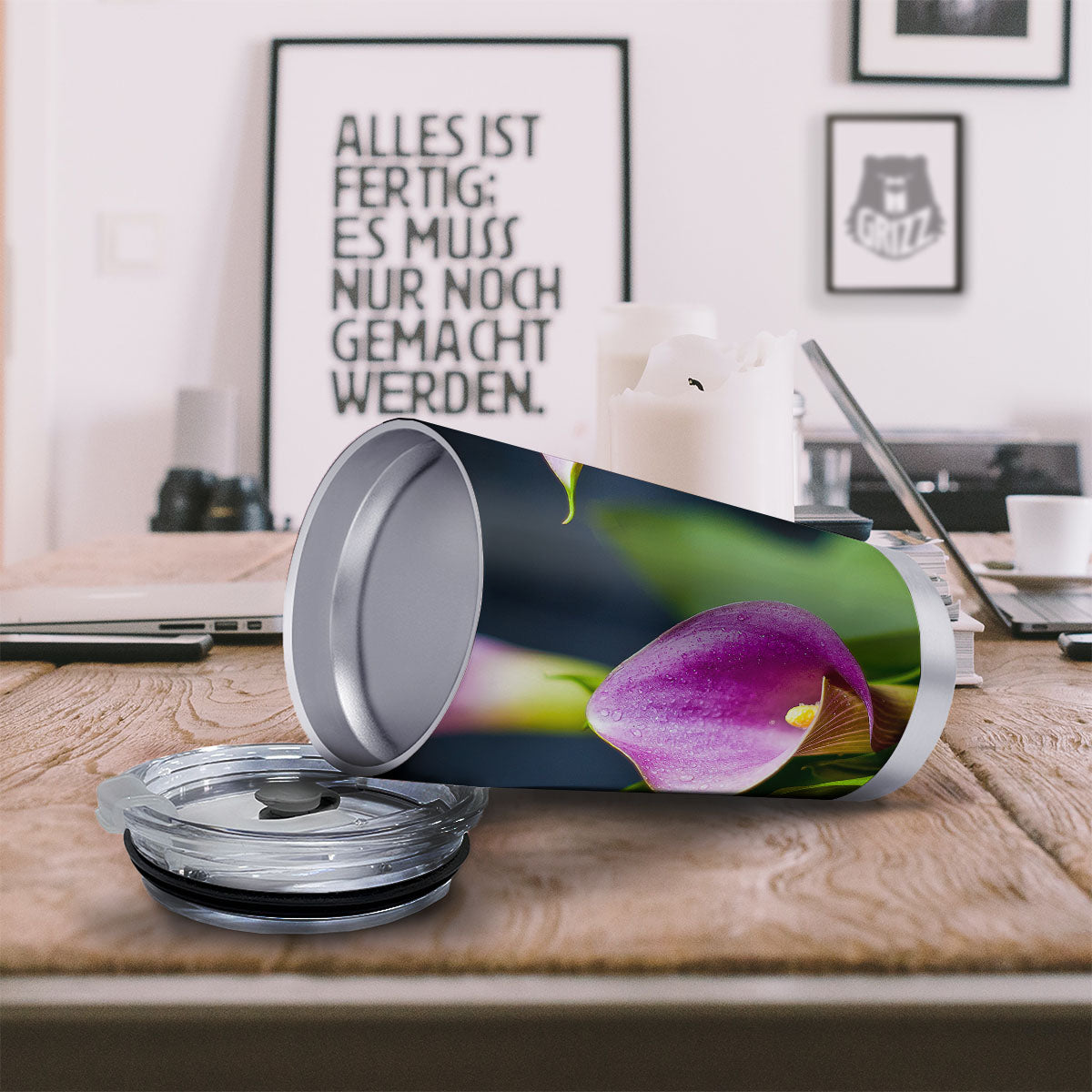 Flower Lily Purple Print Tumbler-grizzshop