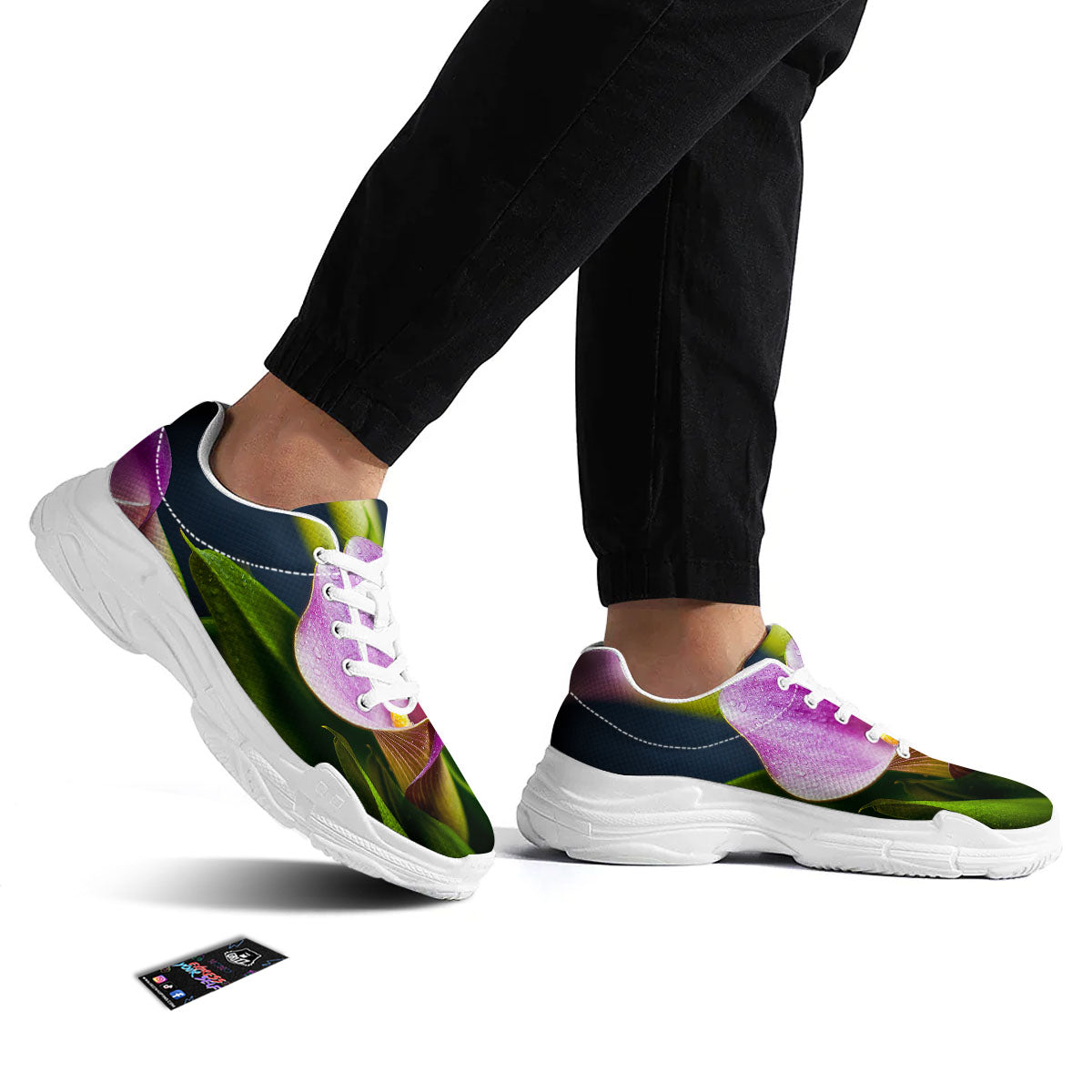 Flower Lily Purple Print White Chunky Shoes-grizzshop