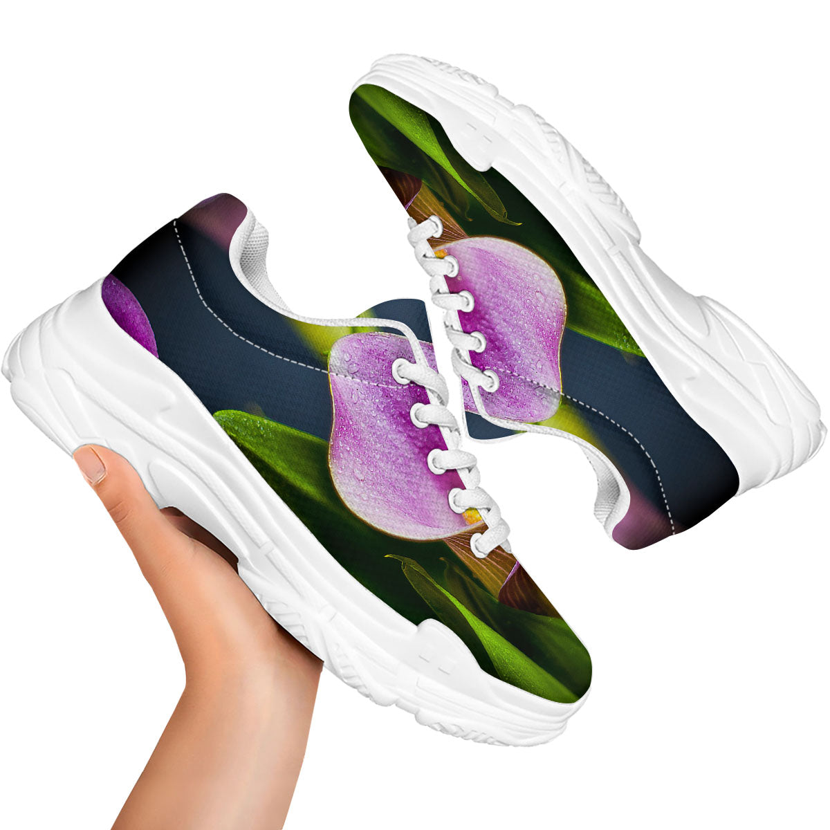 Flower Lily Purple Print White Chunky Shoes-grizzshop