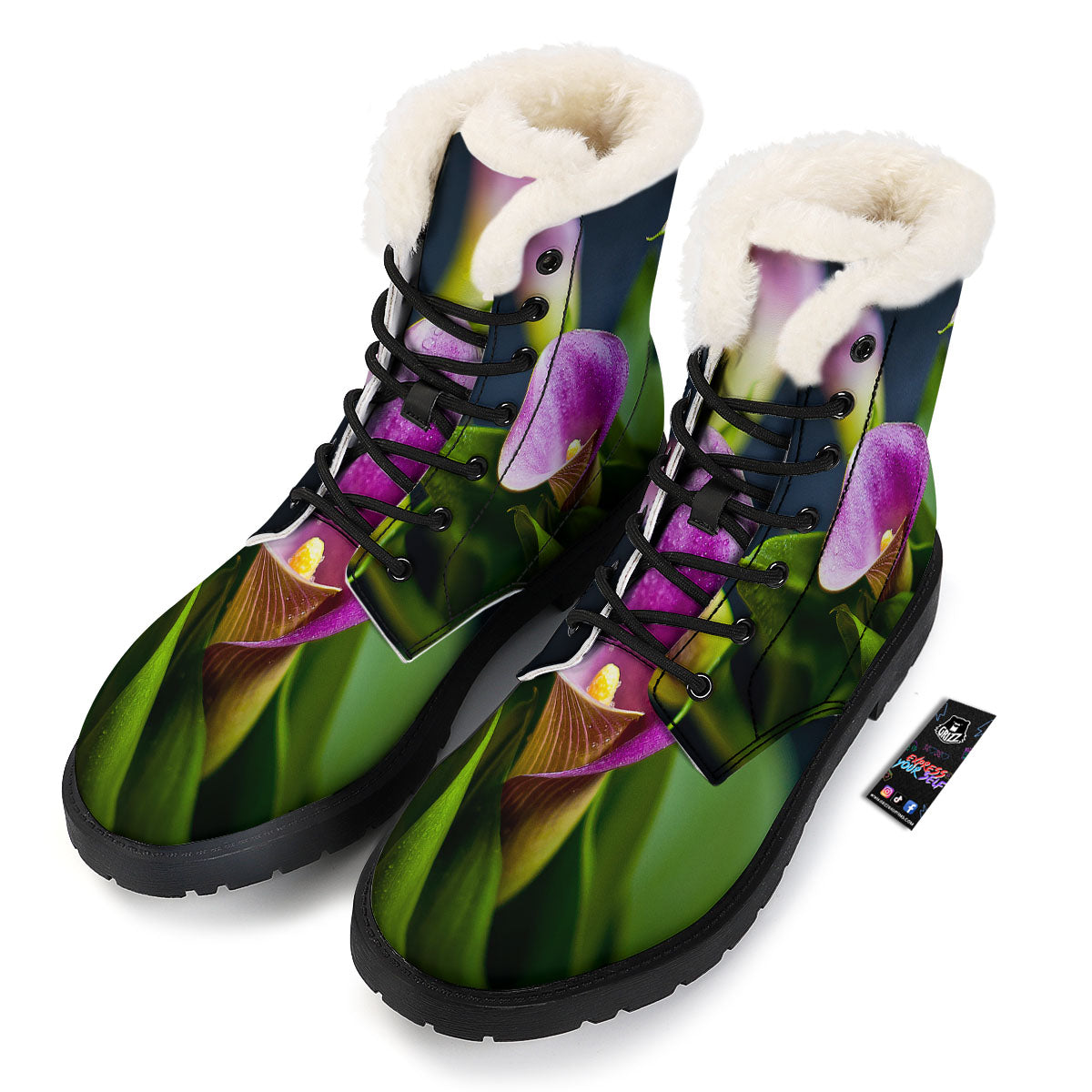 Flower Lily Purple Print Winter Boots-grizzshop