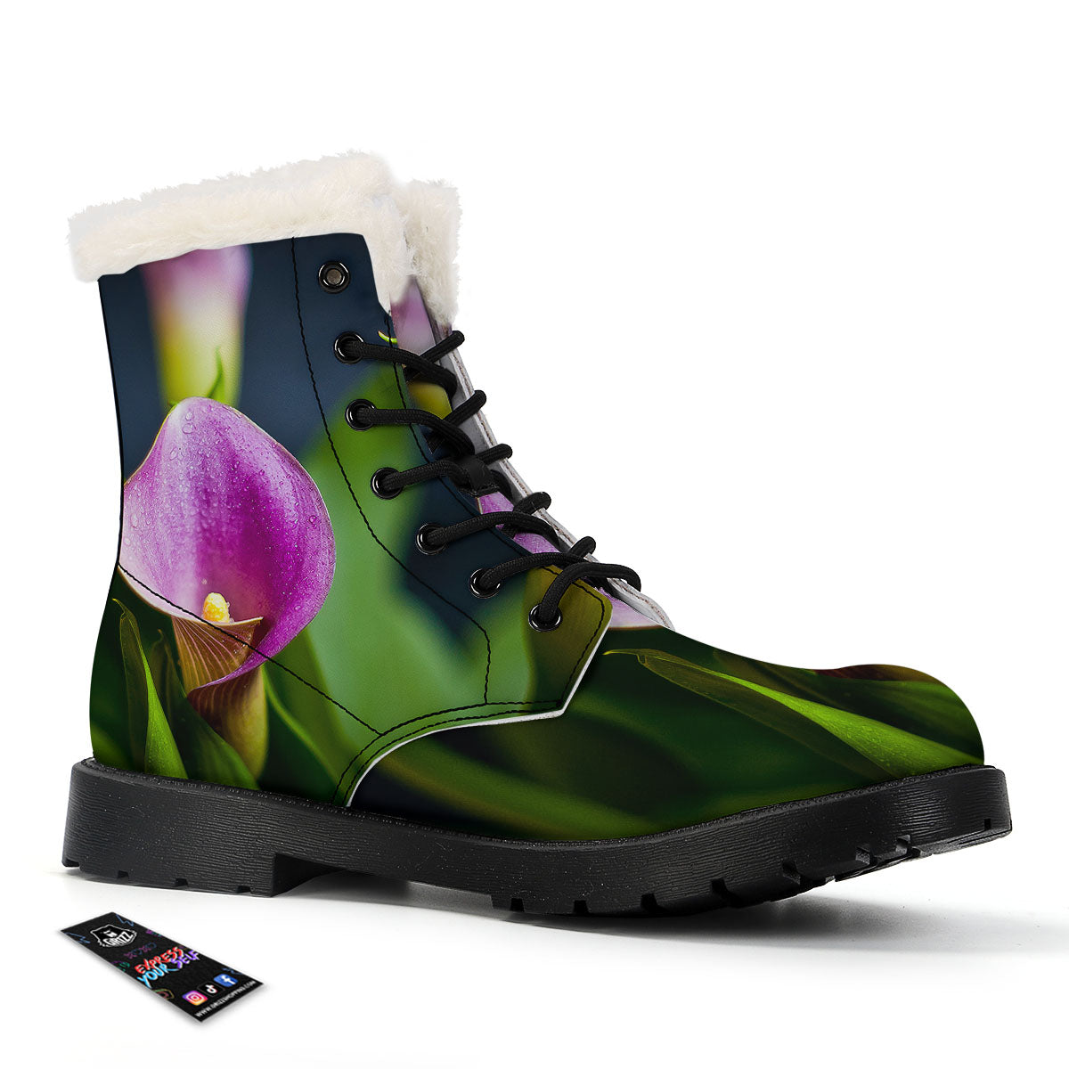 Flower Lily Purple Print Winter Boots-grizzshop