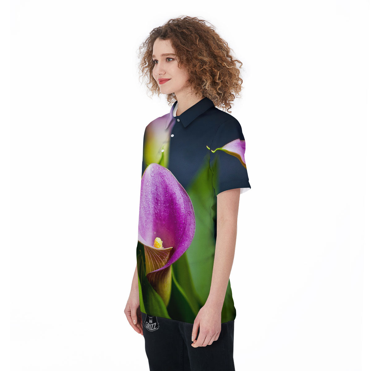Flower Lily Purple Print Women's Golf Shirts-grizzshop