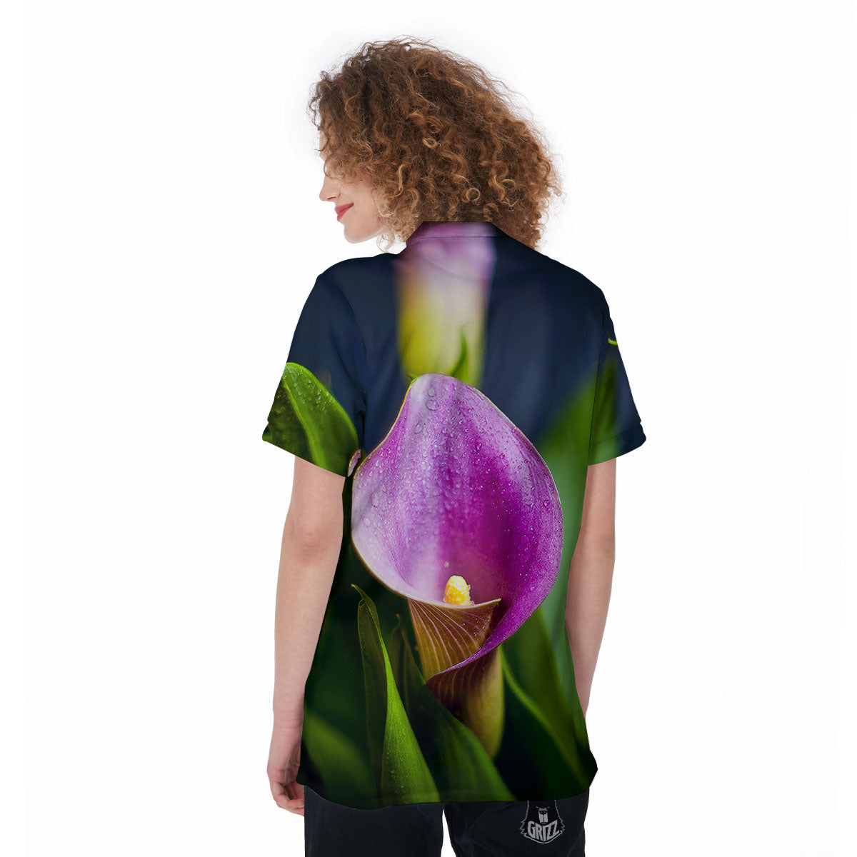 Flower Lily Purple Print Women's Golf Shirts-grizzshop