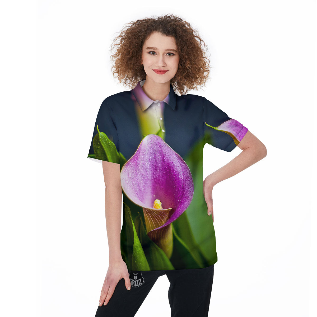 Flower Lily Purple Print Women's Golf Shirts-grizzshop