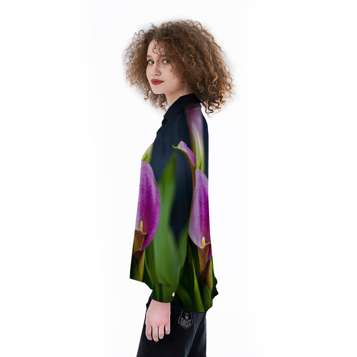 Flower Lily Purple Print Women's Long Sleeve Shirts-grizzshop