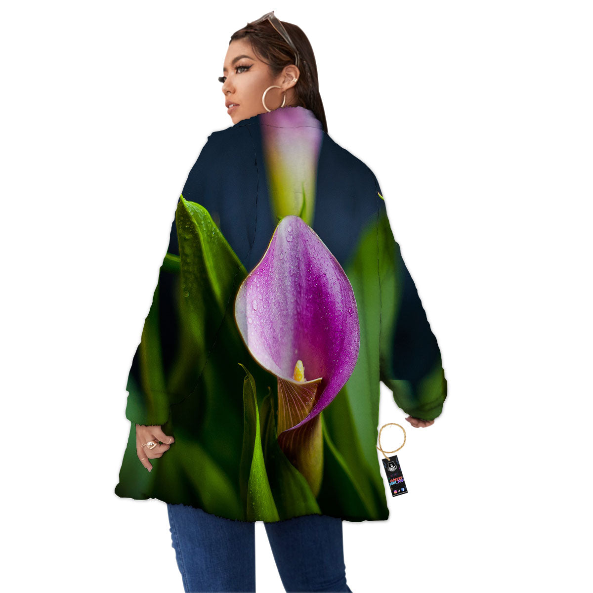 Flower Lily Purple Print Women's Sherpa Jacket-grizzshop