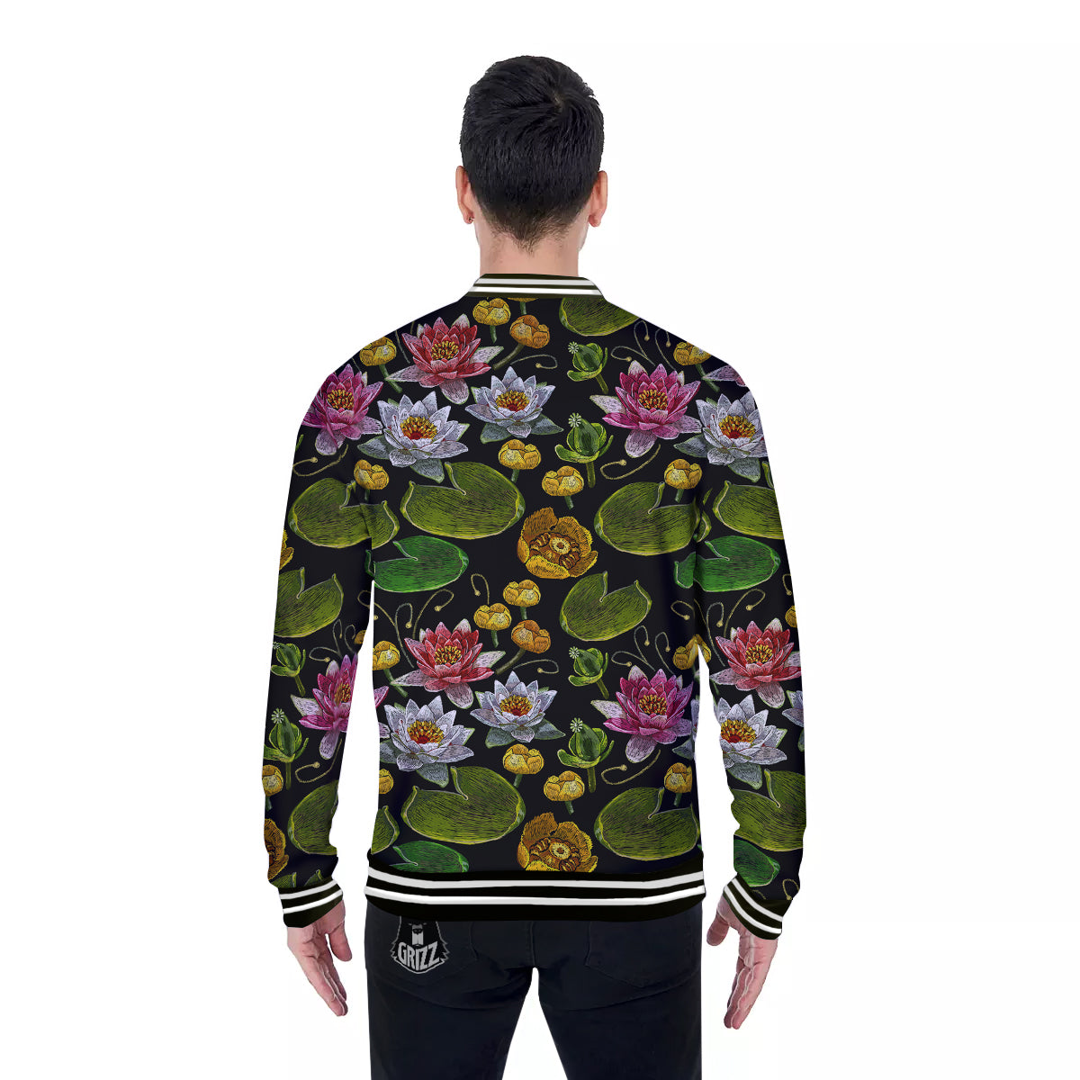 Flower Lily Water Print Pattern Baseball Jacket-grizzshop