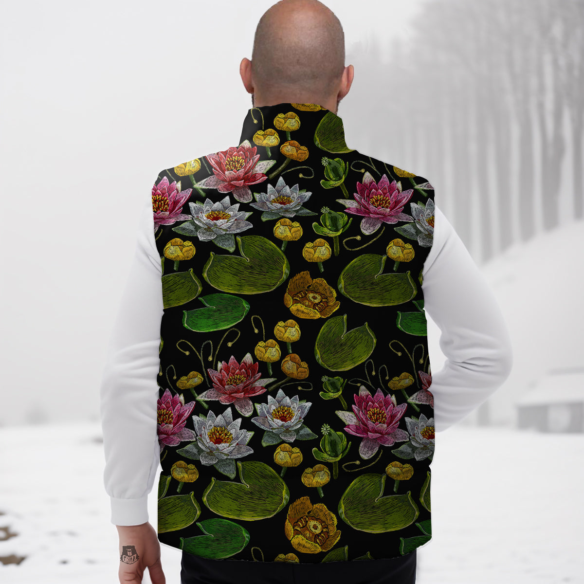 Flower Lily Water Print Pattern Down Vest-grizzshop