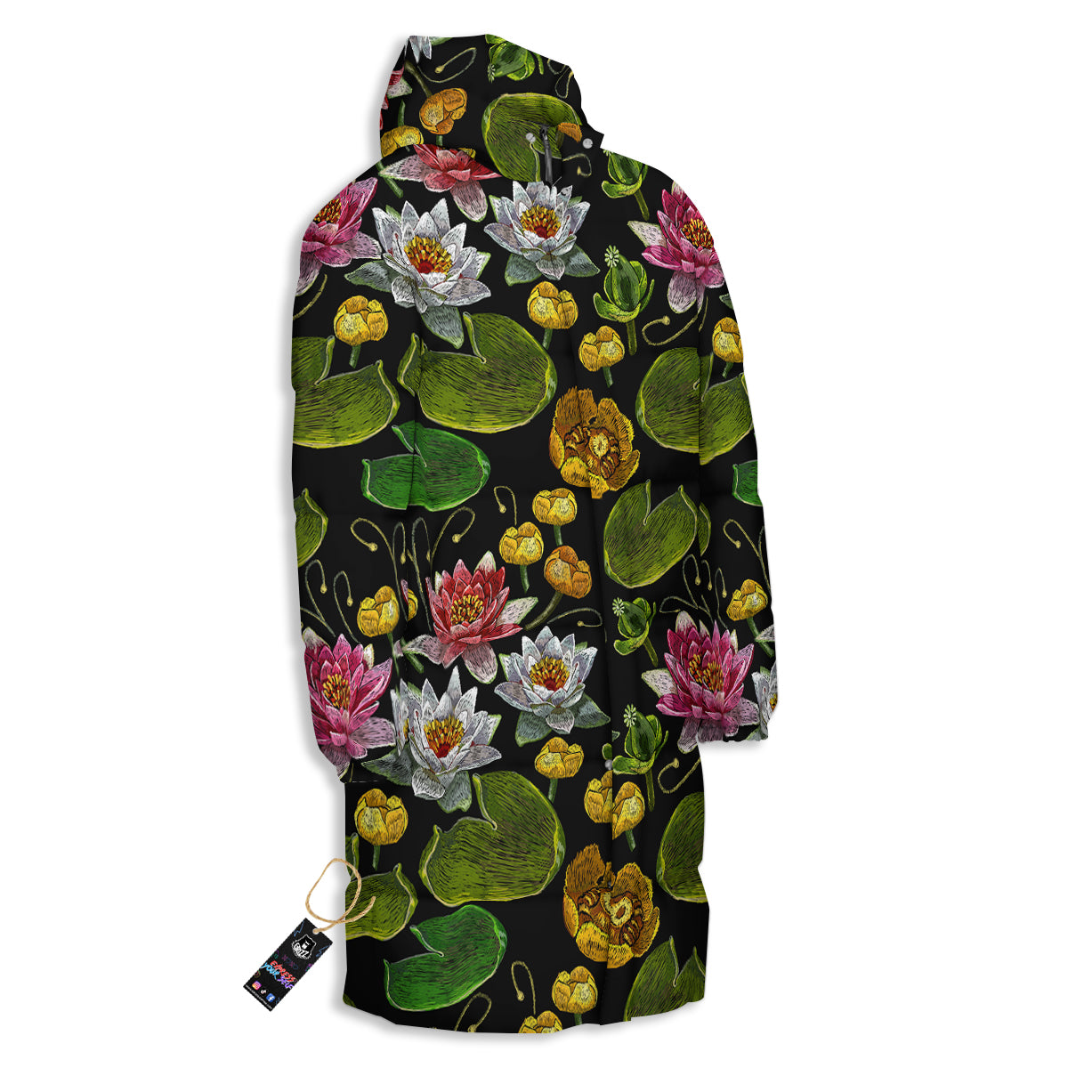 Flower Lily Water Print Pattern Long Down Jacket-grizzshop