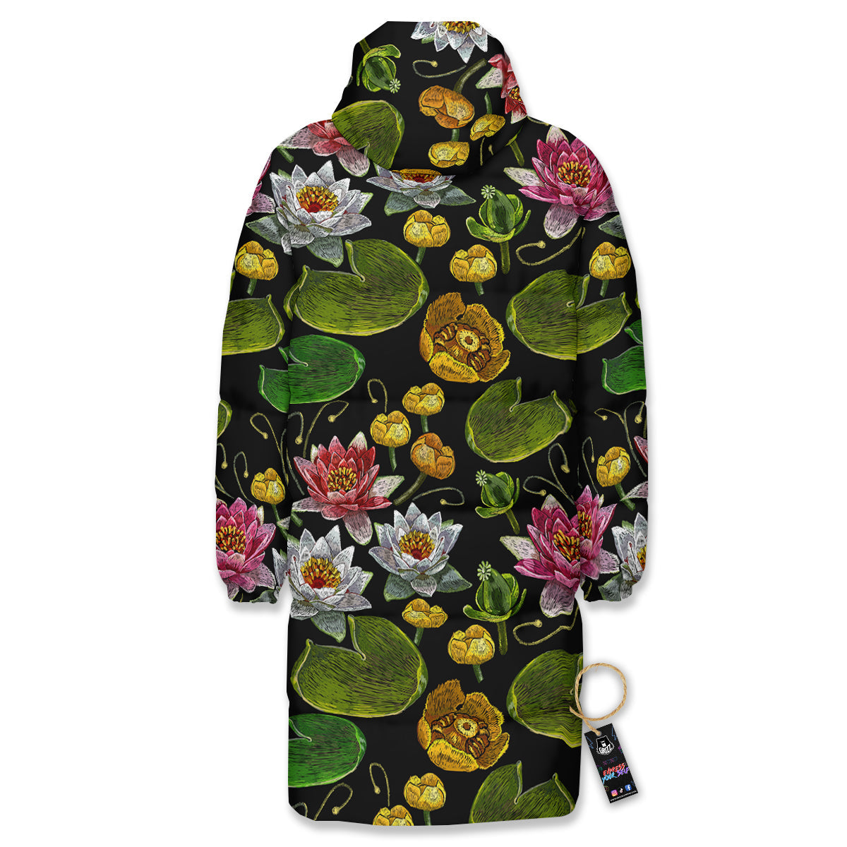 Flower Lily Water Print Pattern Long Down Jacket-grizzshop