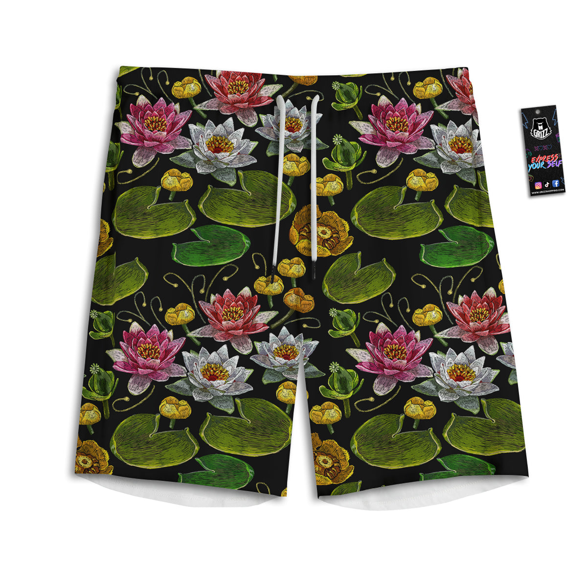 Flower Lily Water Print Pattern Men's Athletic Shorts-grizzshop