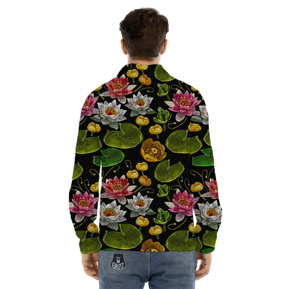 Flower Lily Water Print Pattern Men's Dress Shirts-grizzshop