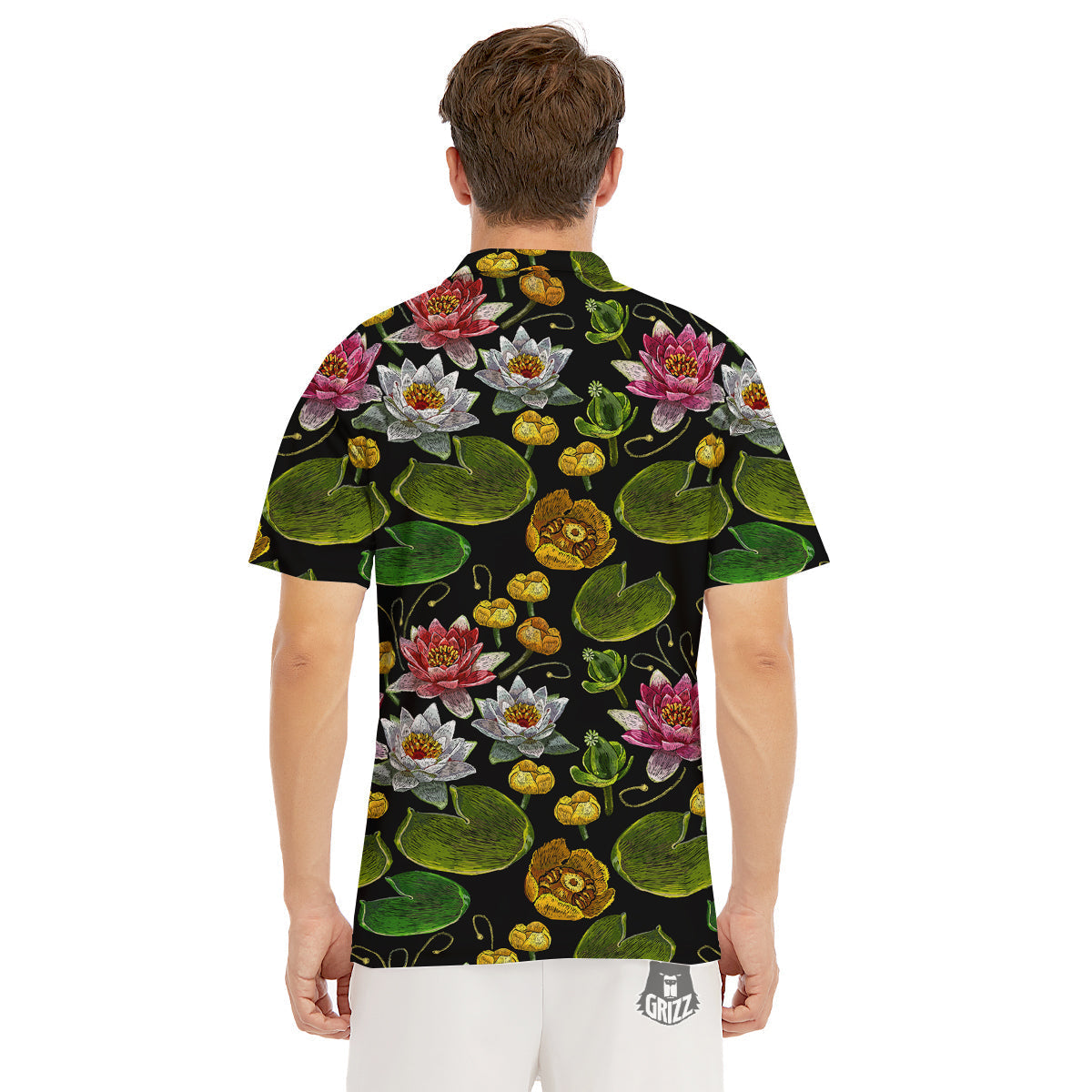 Flower Lily Water Print Pattern Men's Golf Shirts-grizzshop
