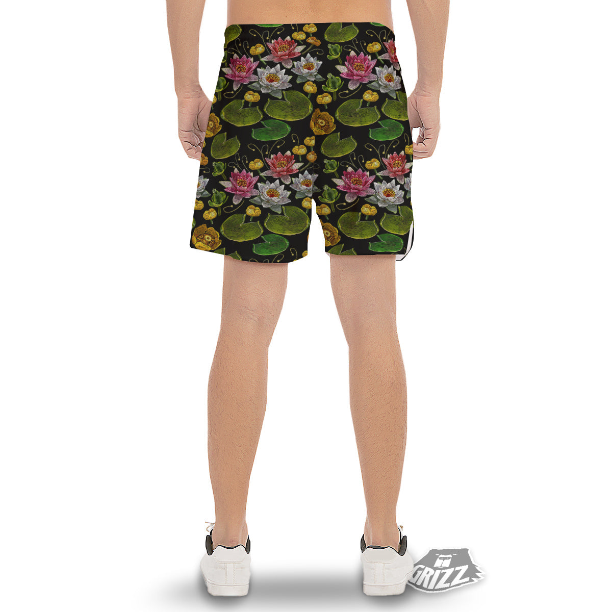 Flower Lily Water Print Pattern Men's Gym Shorts-grizzshop