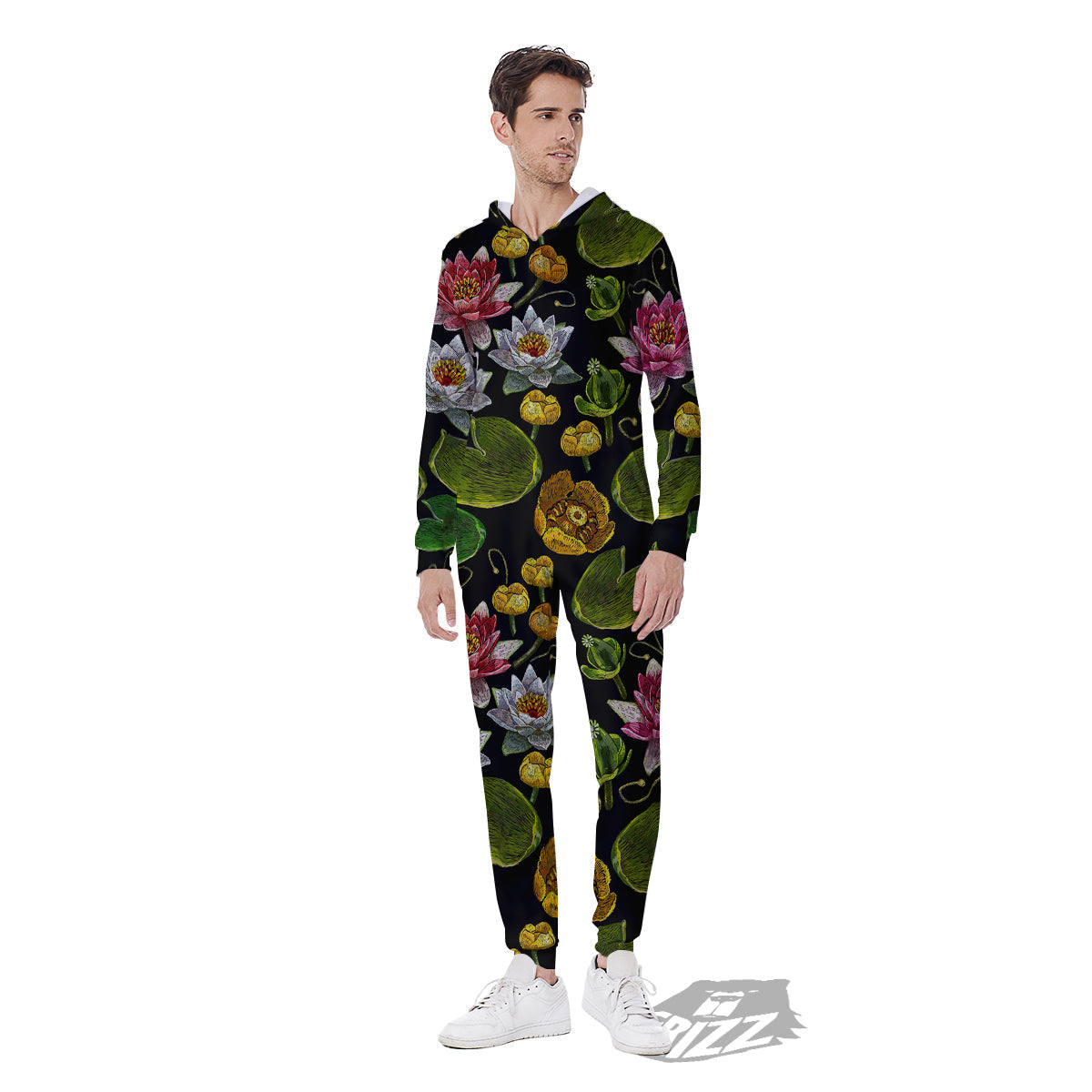 Flower Lily Water Print Pattern Men's Jumpsuit-grizzshop