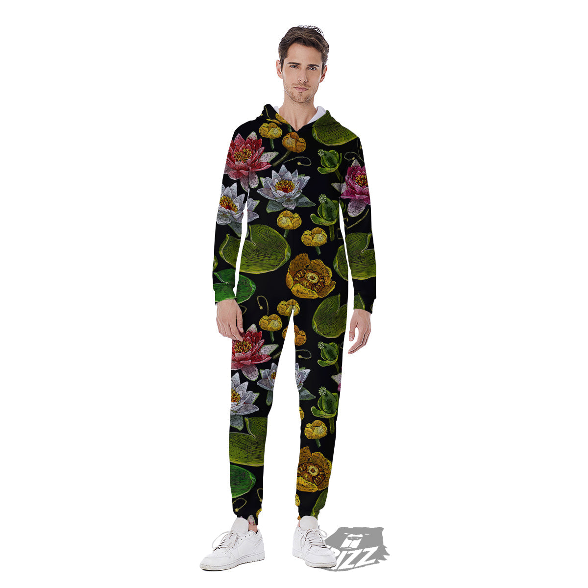 Flower Lily Water Print Pattern Men's Jumpsuit-grizzshop