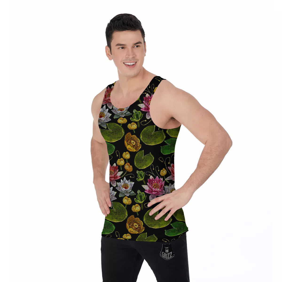 Flower Lily Water Print Pattern Men's Tank Top-grizzshop