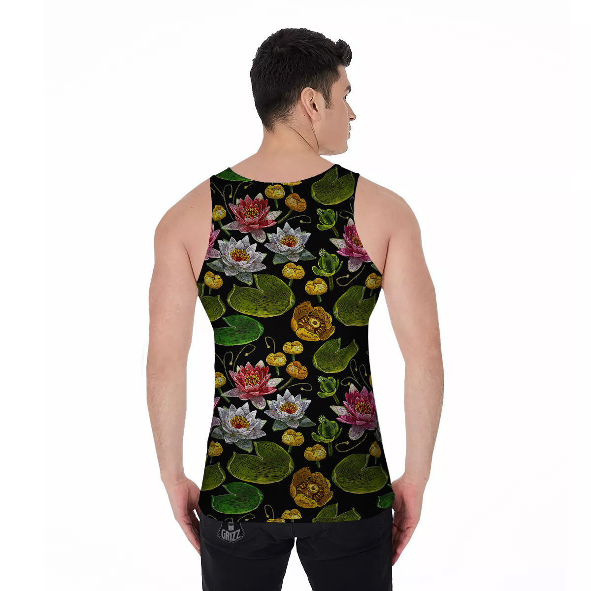 Flower Lily Water Print Pattern Men's Tank Top-grizzshop