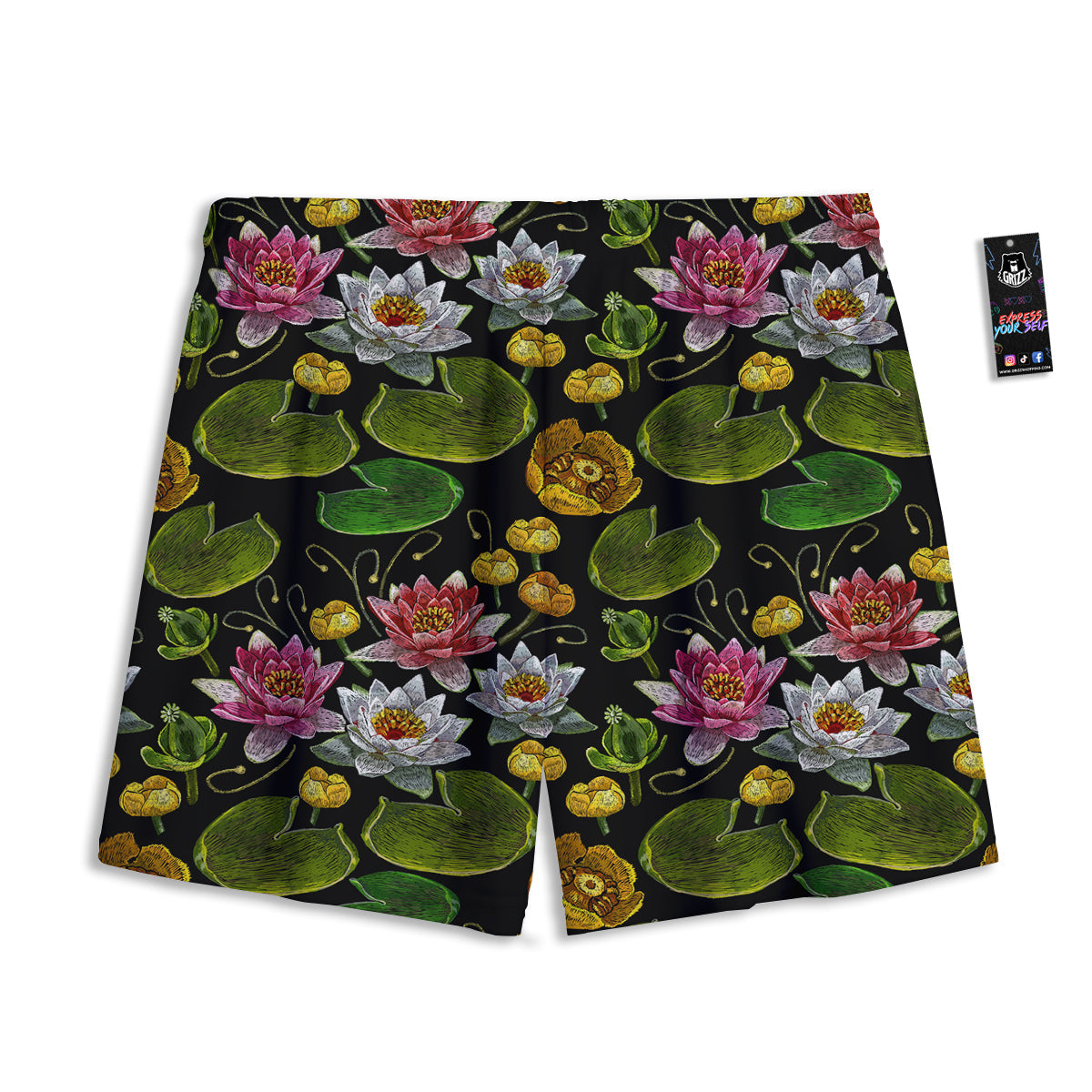 Flower Lily Water Print Pattern Mesh Shorts-grizzshop