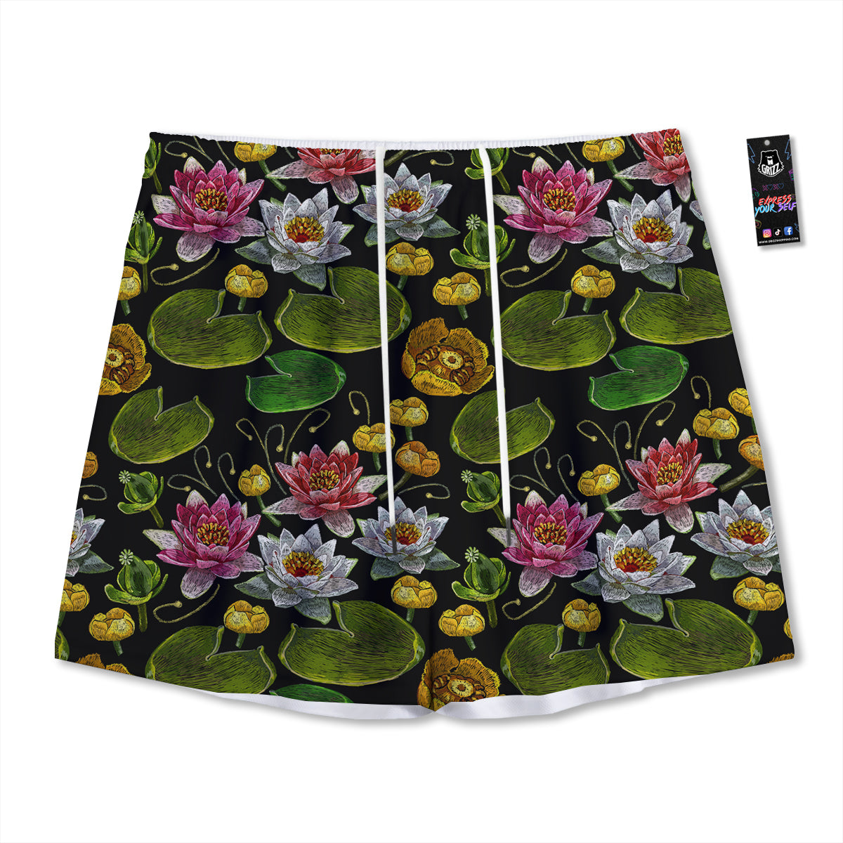 Flower Lily Water Print Pattern Mesh Shorts