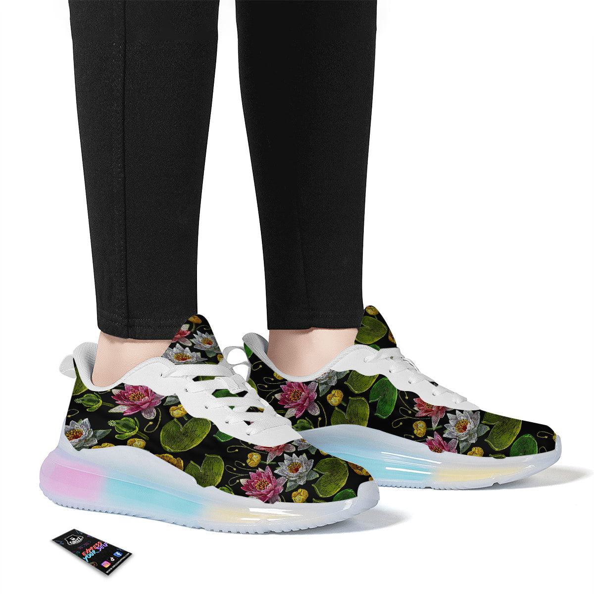 Flower Lily Water Print Pattern Running Sneakers-grizzshop