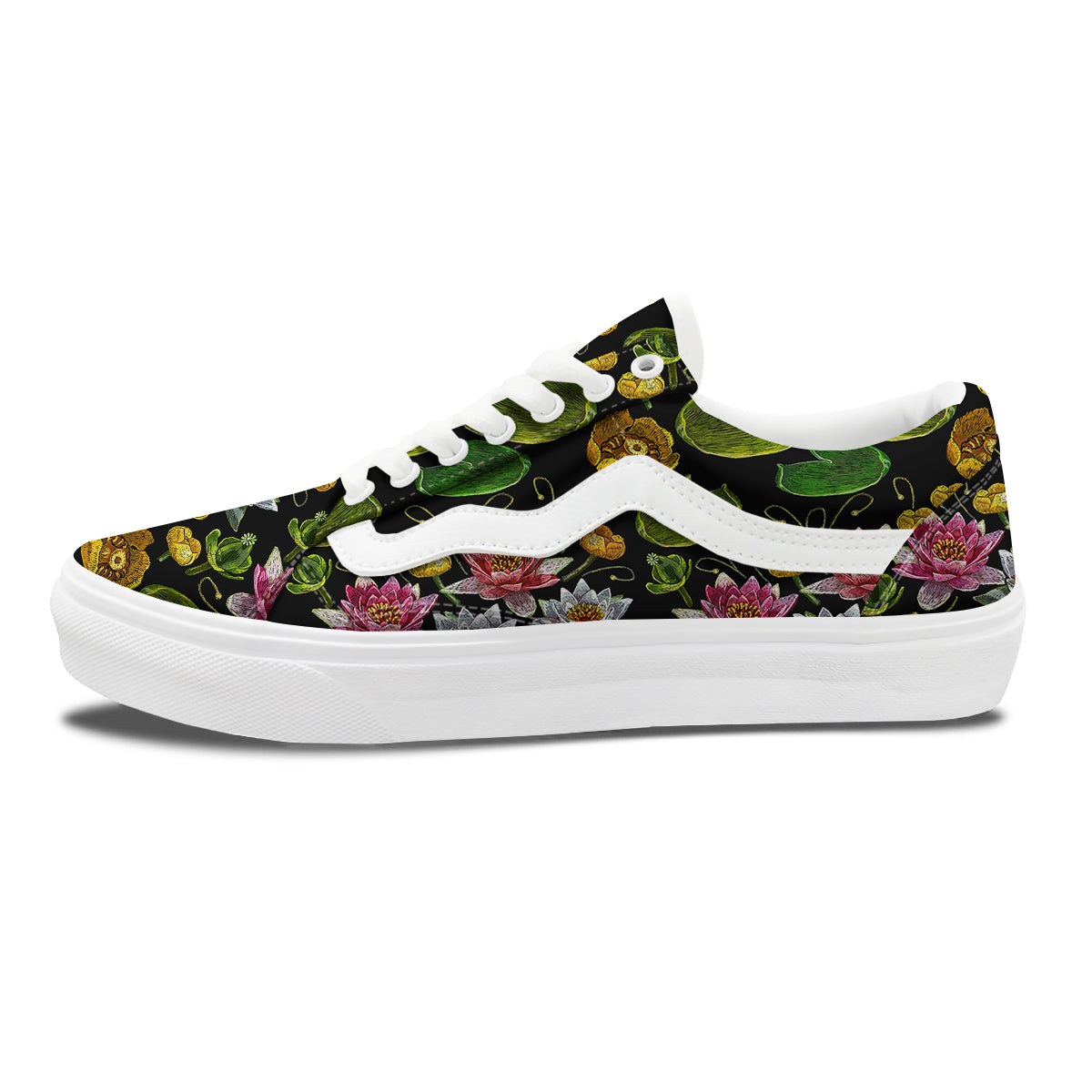 Flower Lily Water Print Pattern Skate Shoes-grizzshop