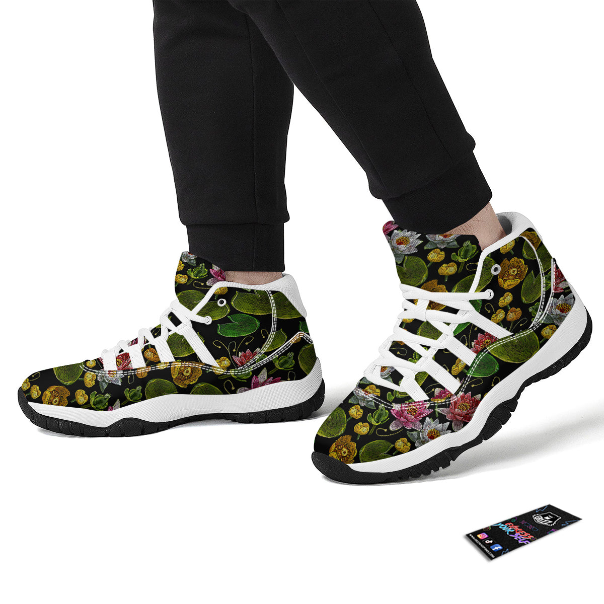 Flower Lily Water Print Pattern White Bball Shoes-grizzshop