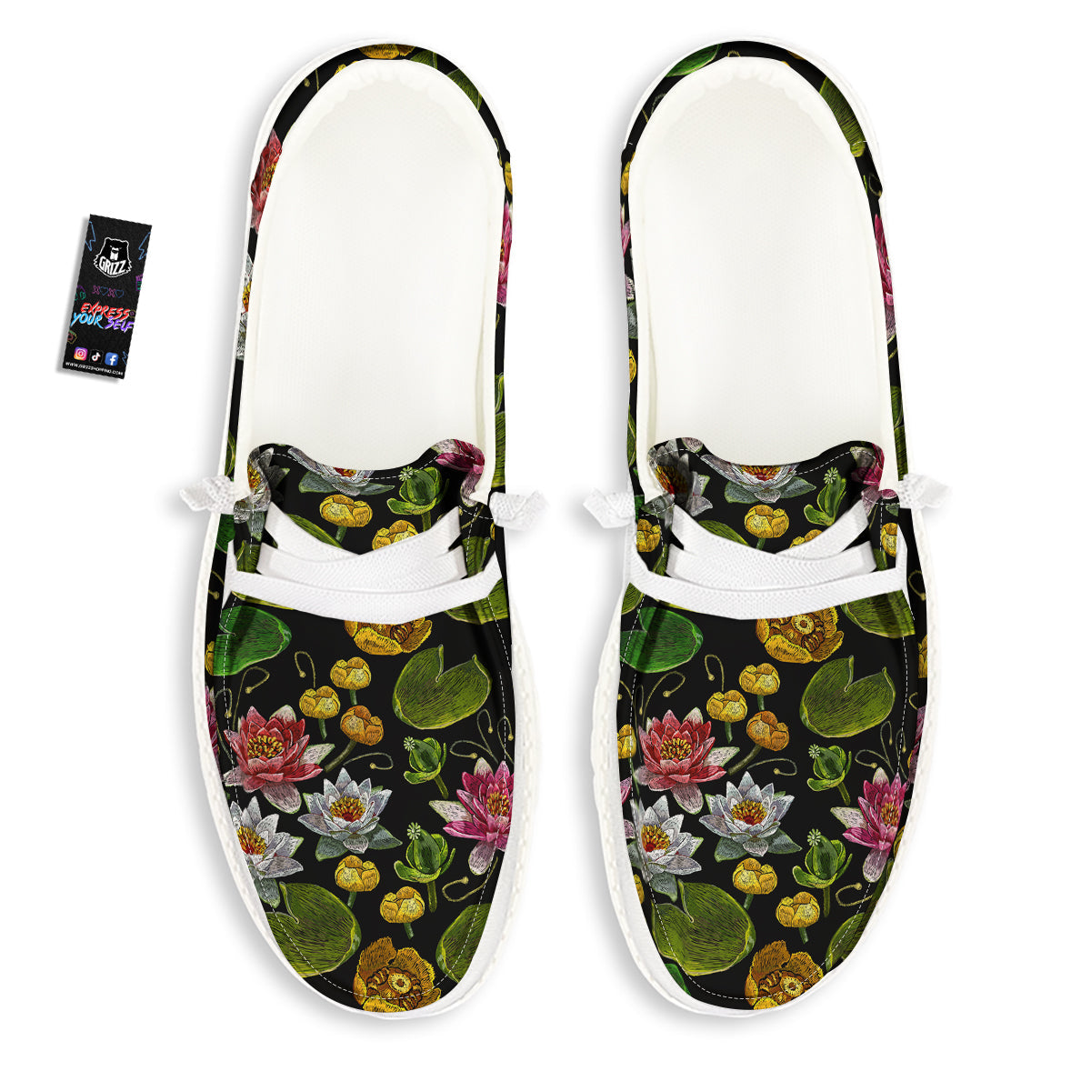 Flower Lily Water Print Pattern White Loafers-grizzshop