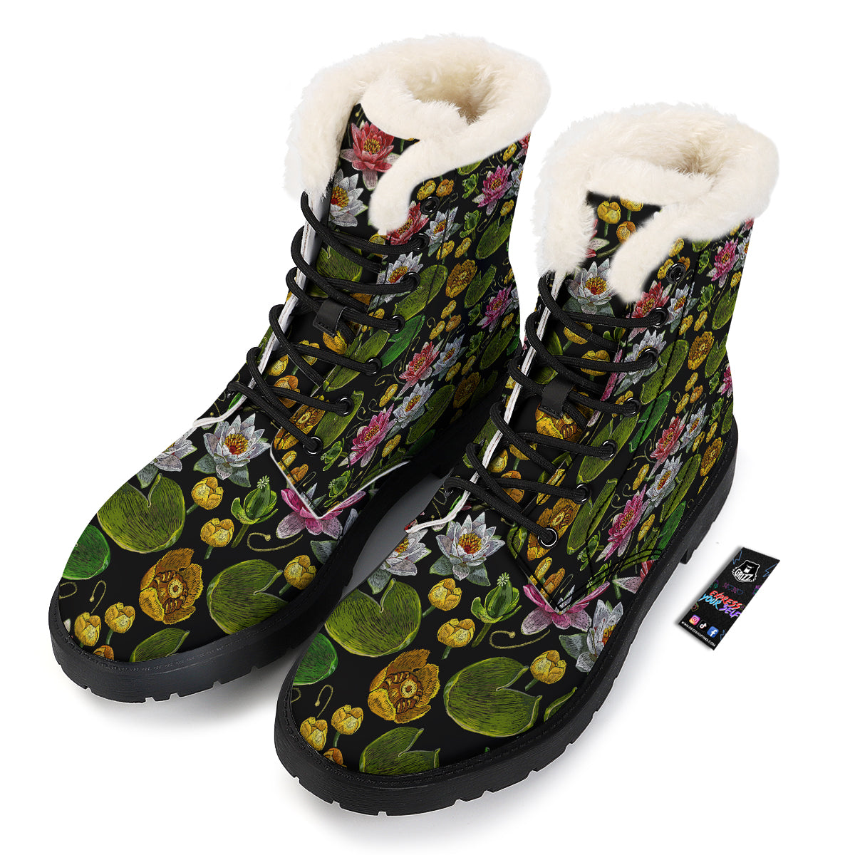 Flower Lily Water Print Pattern Winter Boots-grizzshop
